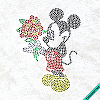 Рисунки на ткань Микки с цветами (Стекло, 2мм-черн, 2мм-красн, 2мм-кристал, 2мм-желт, 2мм-зел)