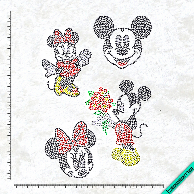 Рисунки на тканину Міккі і Мінні набір (Скло, ss6-черн,ss6-кристал,ss6-черв,ss6-жел,ss6-зел)