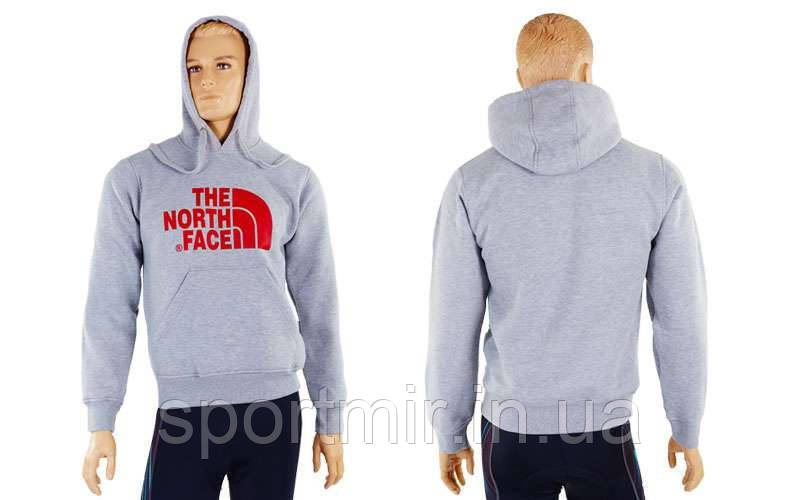 Толстовка спортивна з капюшоном NORTHFACE MA-4917 (бавовна, PL з начосом, р-р M-XL-46-54, сірий)