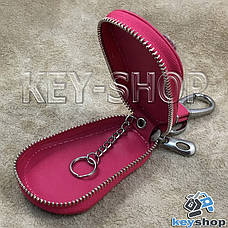 Ексклюзивна кишенькова ключниця (шкіряна, рожева, на блискавці, з карабіном, кільцем), фото 3