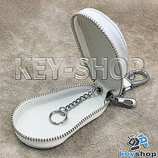 Ексклюзивна кишенькова ключниця (шкіряна, біла, на блискавці, з карабіном, кільцем), фото 3