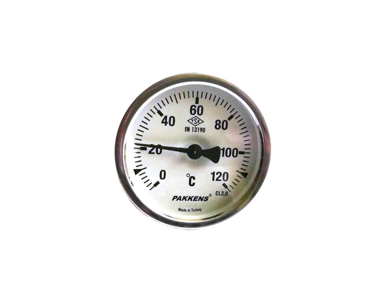 Термометр биметаллический Pakkens ø63мм / Tmax=120°С / резьба 1/2" / Турция