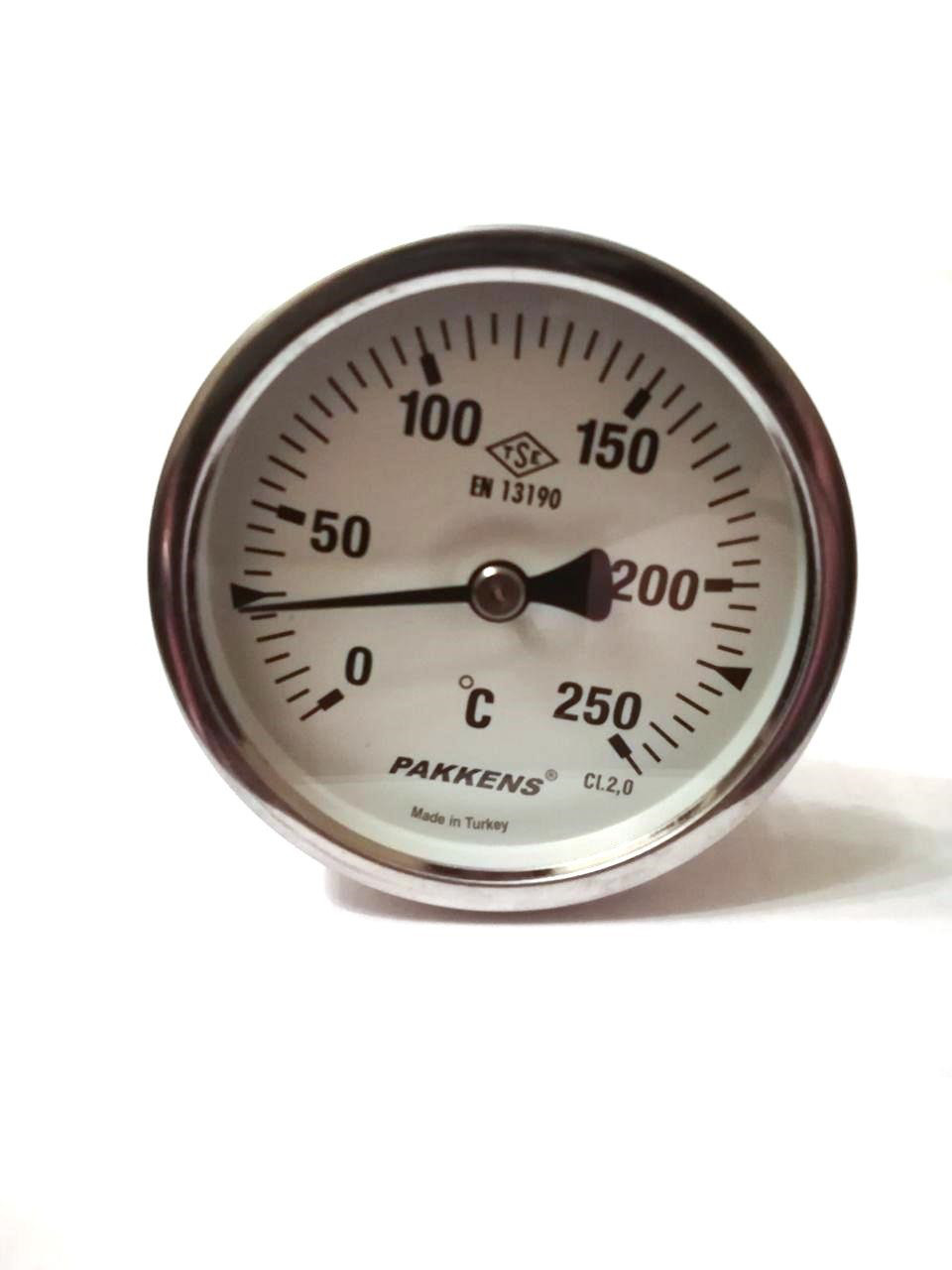 Термометр біметалічний Pakkens ø63мм / Tmax=250°З / Трубка 100мм / Різьба 1/2" / Туреччина
