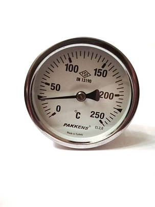 Термометр біметалічний Pakkens ø63мм / Tmax=250°З / Трубка 100мм / Різьба 1/2" / Туреччина, фото 1