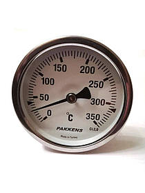 Термометр біметалічний Pakkens ø63мм / Tmax=350°С / Трубка 100мм / Різьба 1/2" / Туреччина