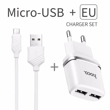 Мережеве ЗП HOCO C12 Smart на 2 USB (2.4 A) + micro USB, фото 2