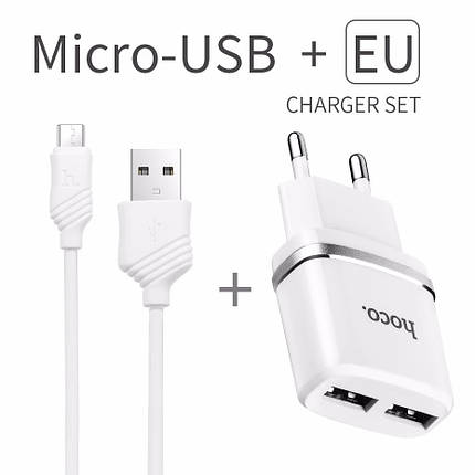 Мережеве ЗП HOCO C12 Smart на 2 USB (2.4 A) + micro USB, фото 1