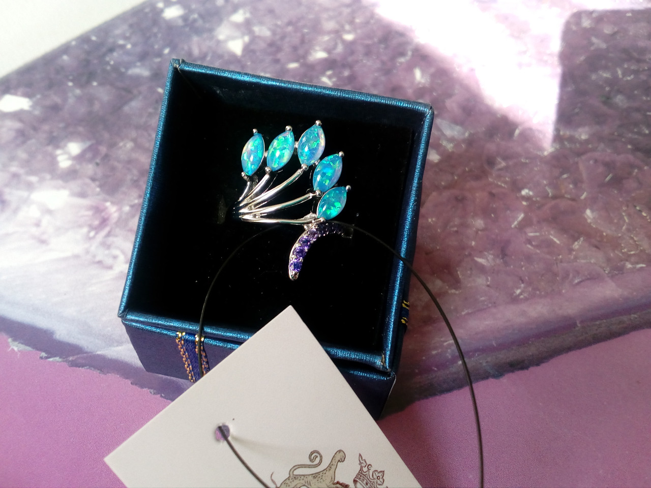 Красиве кільце з вогненним опалом аметистом в сріблі. Кільце вогненний опал 15 розмір, фото 1