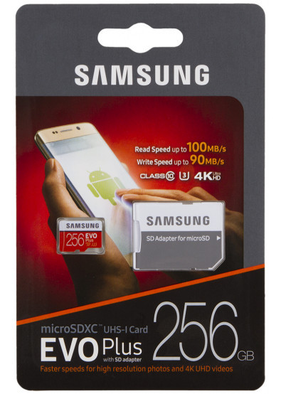 Карта пам'яті Samsung Plus EVO microSDXC UHS-I U3 256GB сlass10 з SD адаптером