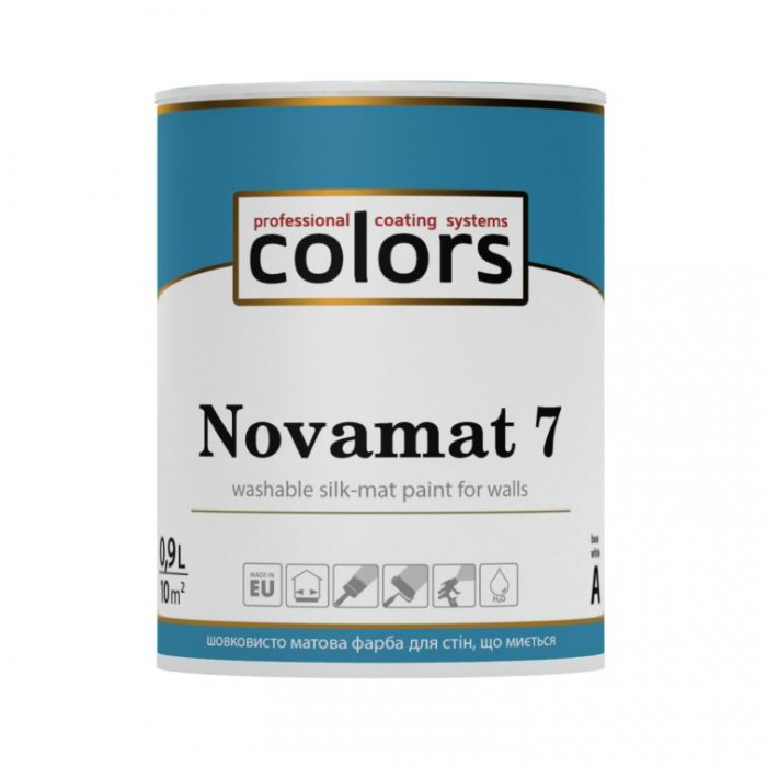 Мийна шовковисто-матова фарба для стін Novamat 7 (Новамат 7) Colors, 0,9 л, 2,7 л, 9 л.