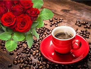 Алмазна вишивка кави та троянди, повна викладка, квадратні стрази