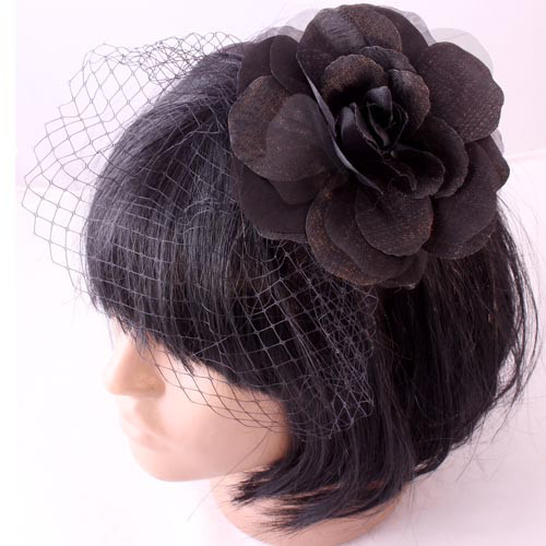 Чорна квітка на обручі з вуаллю, фото 1