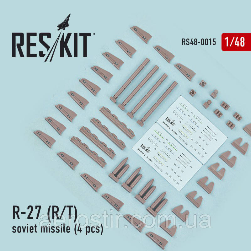 R-27 R/T soviet missile (4 pcs) (Mig-29, Su-27/30/33/34/35) 1/48  RES/KIT 48-0015