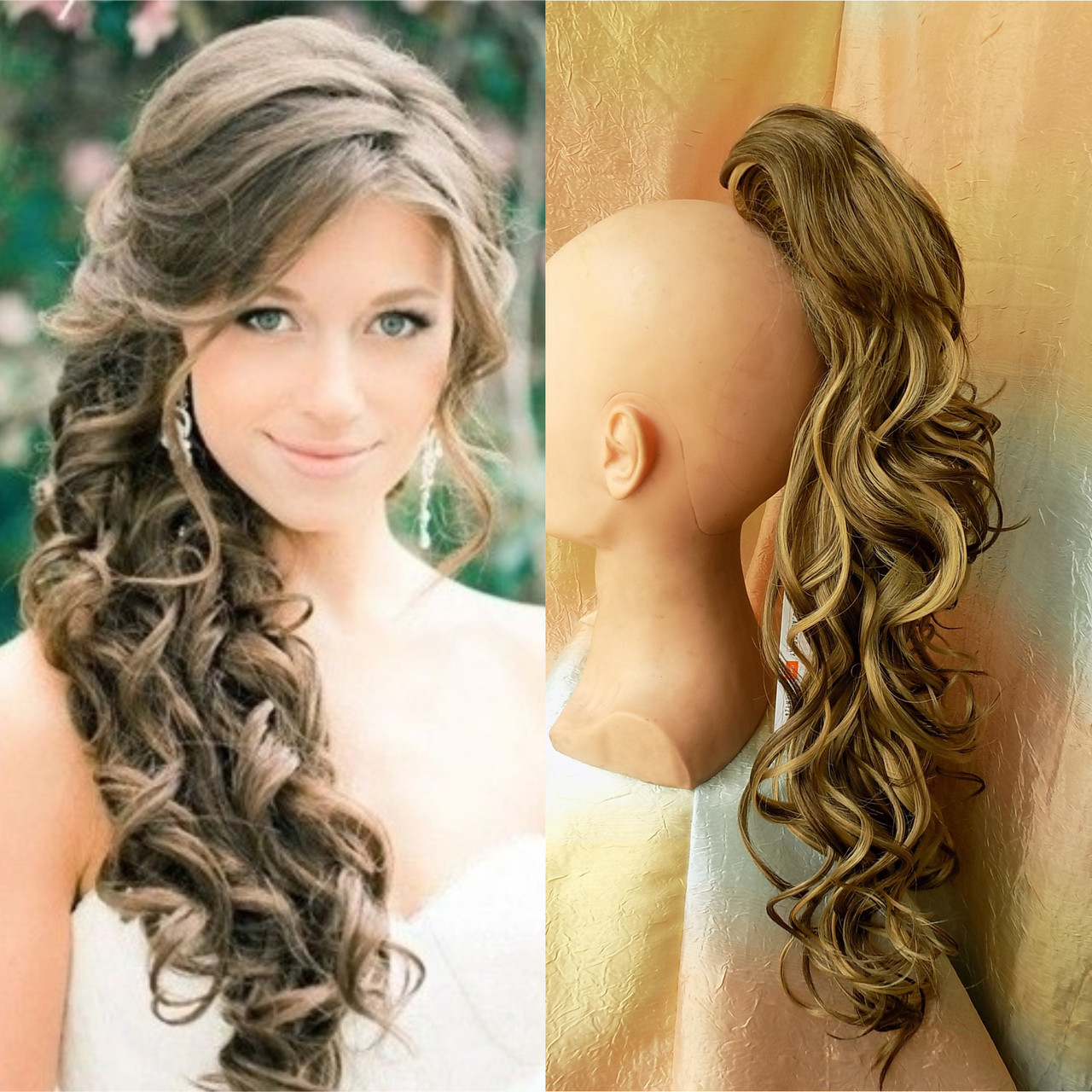 Хвіст шиньон хвилястий на крабі світло-русий мікс SP3-12Н124, фото 1