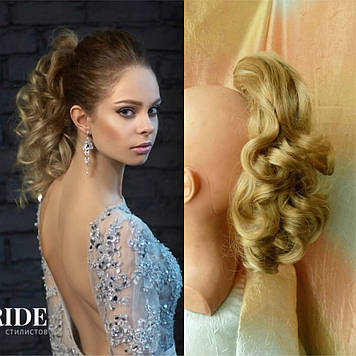 Хвіст шиньон кучерявий на крабі пшеничний блонд мелірований 6871-24Н613