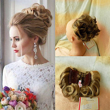 Шиньйон накладка коротка на гребінцях русявий мікс 988 -8ТТ124