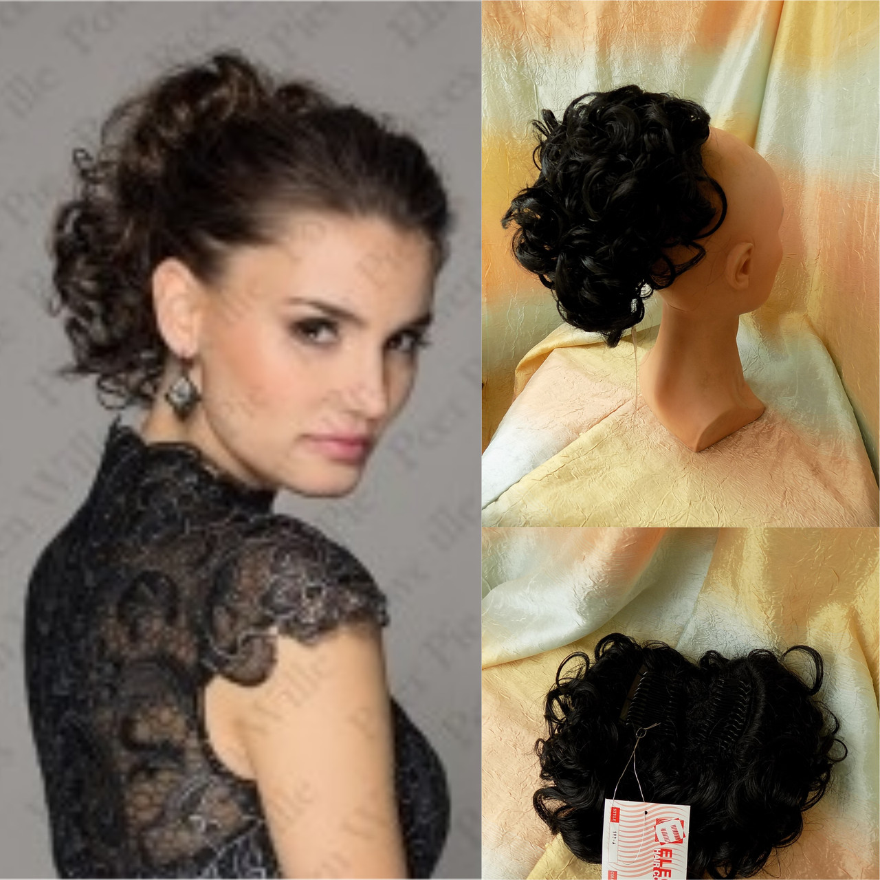 Шиньон накладка на гребінцях подовжена чорна 902А-1, фото 1