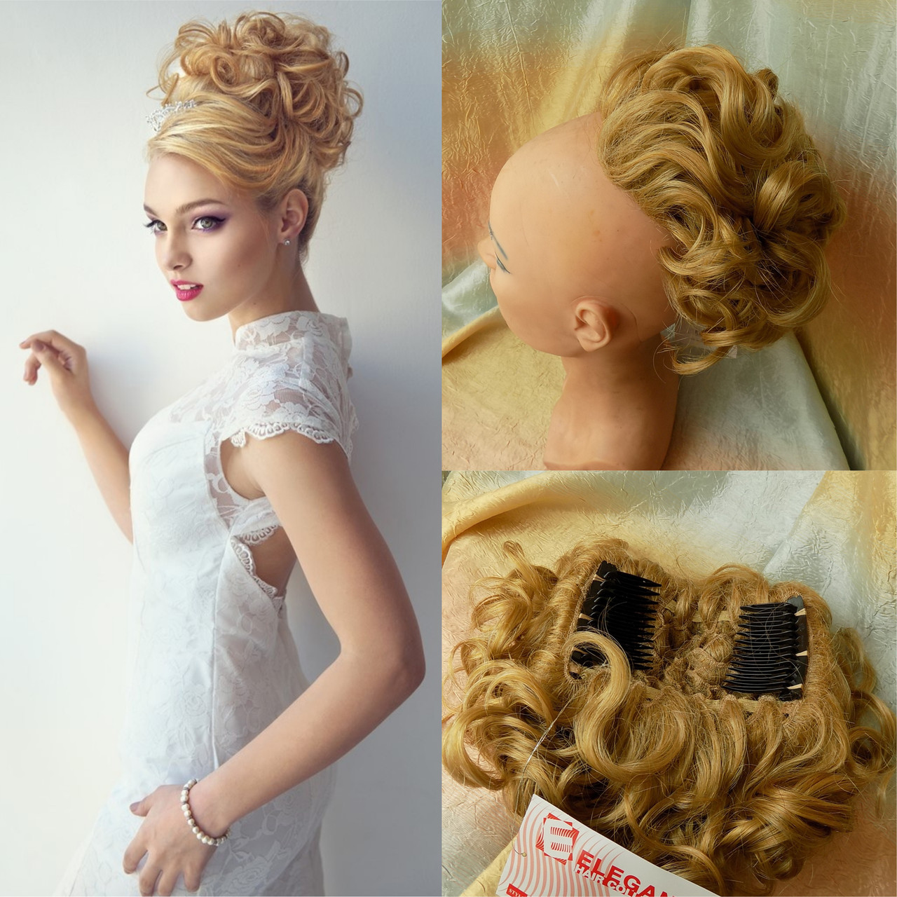 Шиньон накладка на гребінцях подовжена пшенична 902А-24В, фото 1