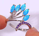 Красиве кільце з вогненним опалом аметистом в сріблі. Кільце вогненний опал 15 розмір, фото 3