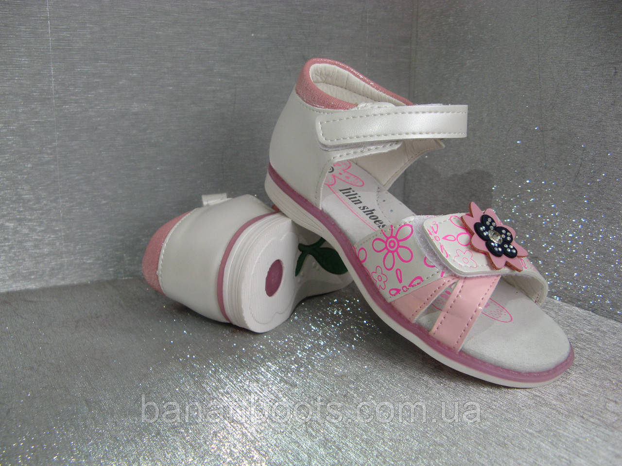 Босоножки детские бело -розовые для девочки 21р.
