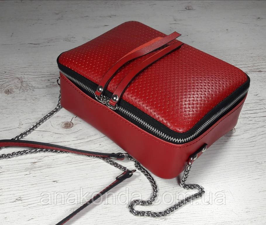 65-2 Натуральна шкіра, Сумка жіноча крос-боді червона, ріжок