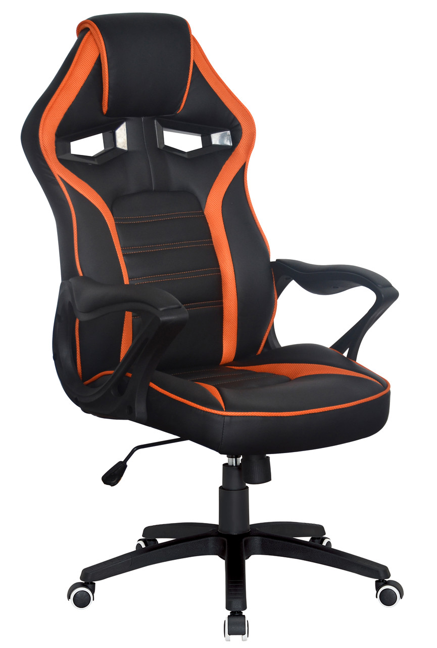 Ігрове крісло Game пластик механізм Anyfix артшкіра чорна з помаранчевими вставками (Special4You-ТМ)