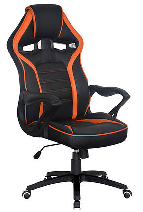 Ігрове крісло Game пластик механізм Anyfix артшкіра чорна з помаранчевими вставками (Special4You-ТМ), фото 2