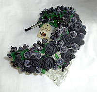 Обруч для волосся з квітами ручної роботи "Чорна Цукрова Троянда"
