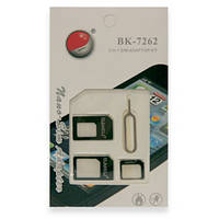 Переходник BAKU BK-7262 3 в 1 для Micro/Nano Sim с крючком в блистере