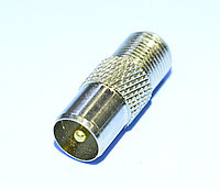 Перехідник антенний штекер ТВ - гніздо F, gold pin, цинк