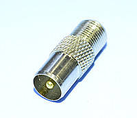 Перехідник антенний штекер ТВ - гніздо F, gold pin, цинк, фото 1