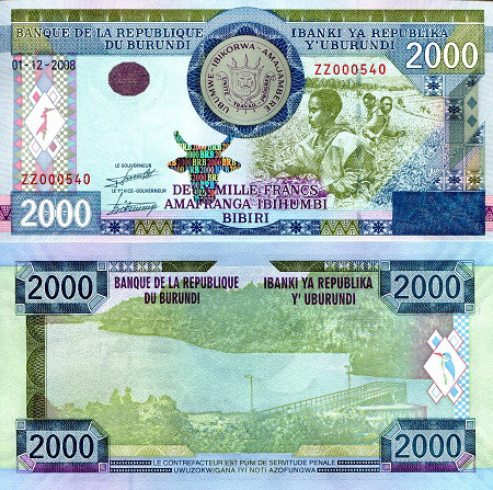 Бурунді / Burundi 2000 francs 2008 Pick 47 UNC