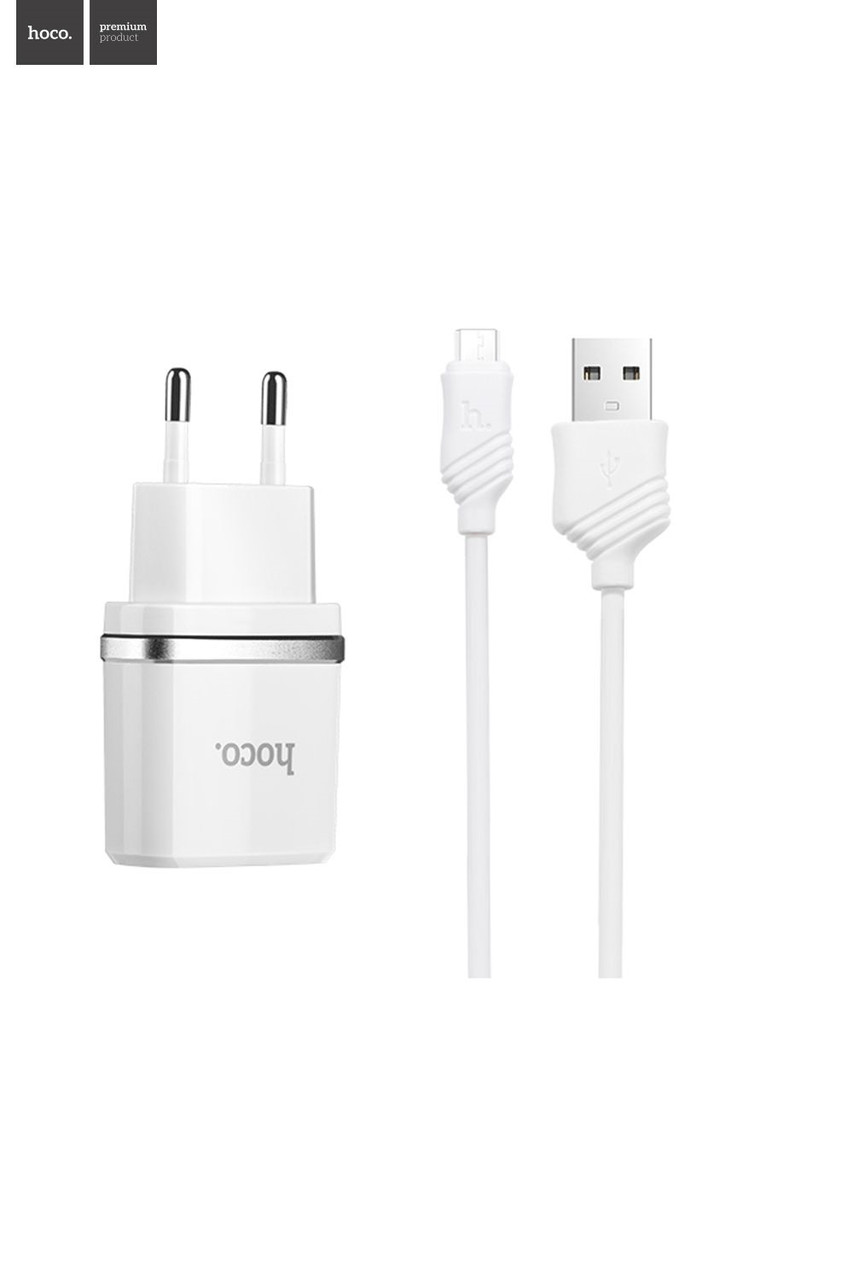Мережеве ЗП HOCO C11 Smart на 1 USB (1 A) білий + Micro USB cable
