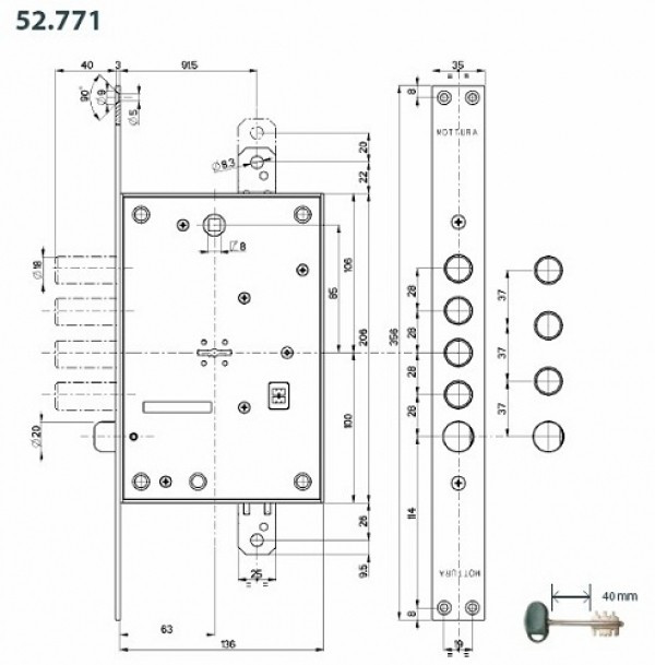 Замок врезной Mottura 52.771 - фото 2 - id-p55188050