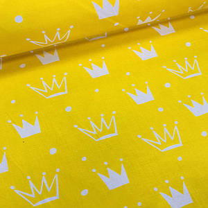 Бавовняна тканина бязь польська білі та жовті корони різного розміру на жовтому