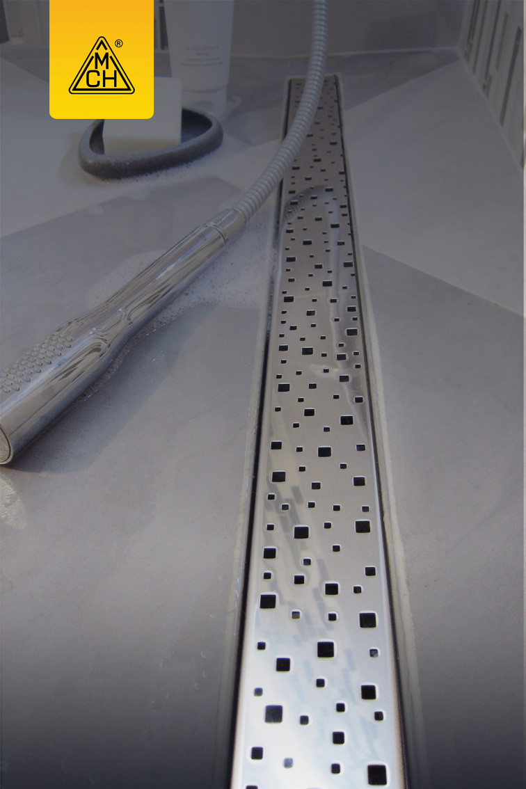 Душовий канал МСН з пластиковою кромкою і гратами Квадрати 750 мм