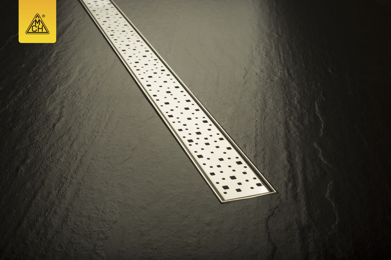 Душовий канал МСН з пластиковою кромкою і гратами Квадрати 450 мм