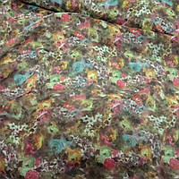 Шифон коричневий світлий в рожево-жовті квіти ш.150