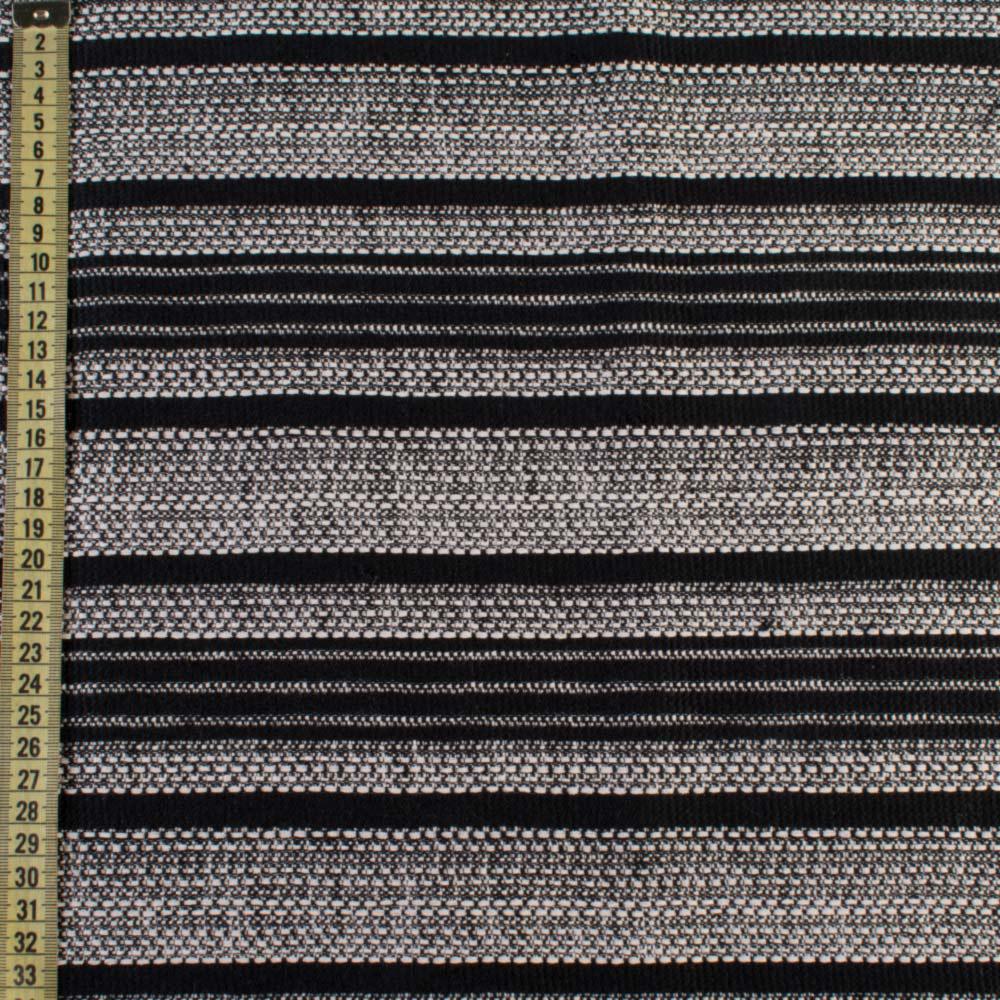 Рогожка костюмна бавовняна з віскозою чорна в білі меланжеві смужки, ш.145