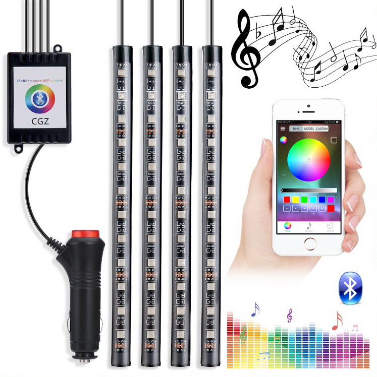 Світлодіодна RGB-підсвітка салону з керуванням зі смартфона + керування музикою, 4 панелі