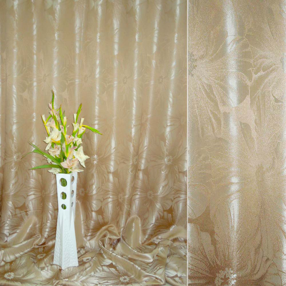 Атлас жакард 2-х-стор. для штор квітка великий молочно-шоколадний (відтінок), ш.280