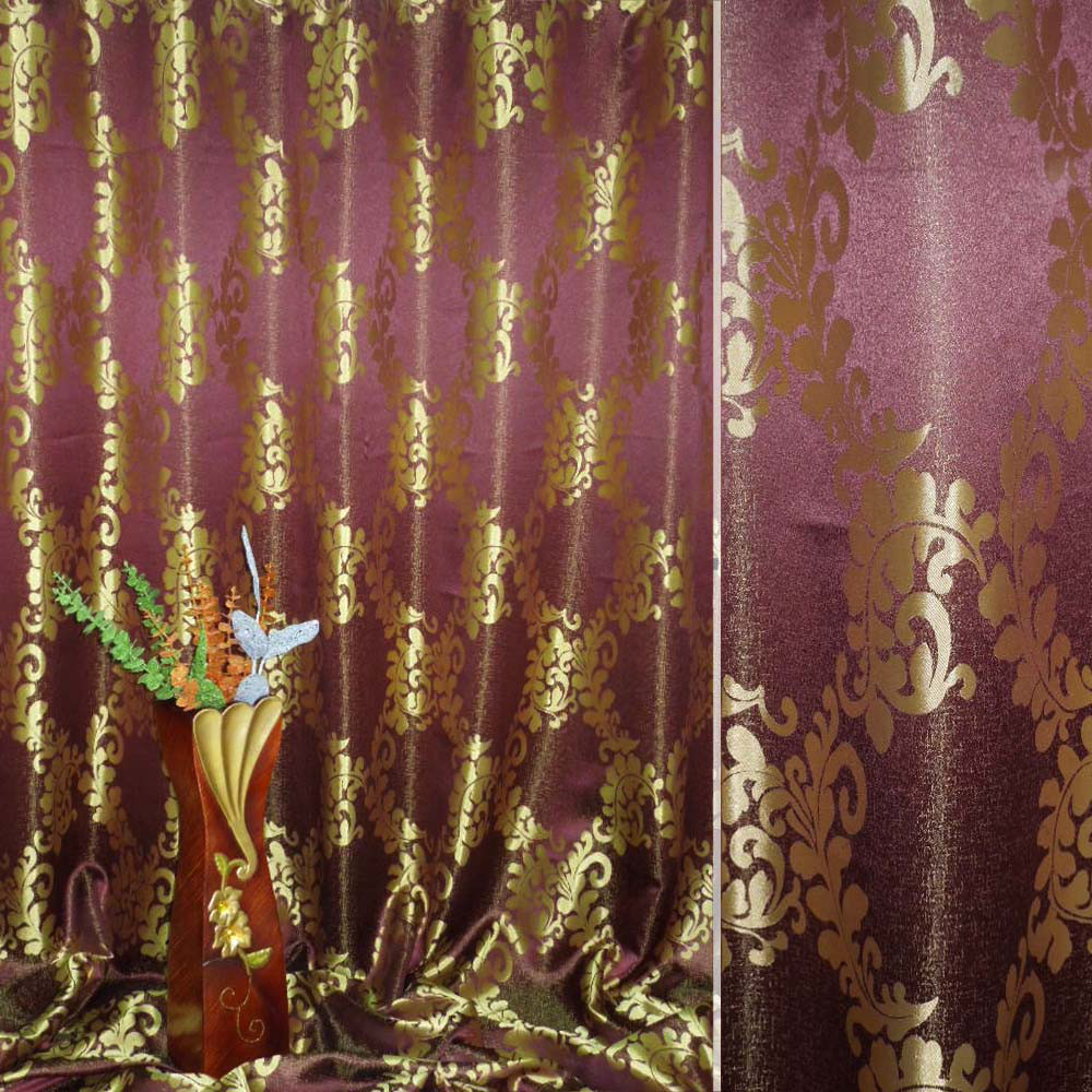 Атлас жакард 2-х-стор. для штор акант ромбом бордово-золотистий, ш.280