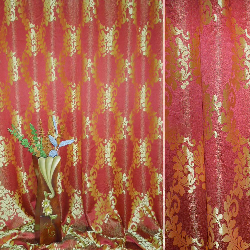 Атлас жакард 2-х-стор. для штор акант ромбом червоно-золотистий, ш.280