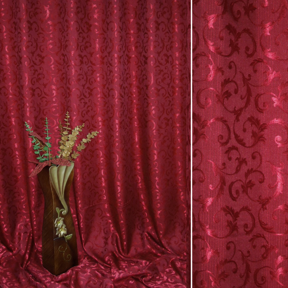 Атлас жакард 2-х-стор. для штор вензель листя вишневий, ш.280