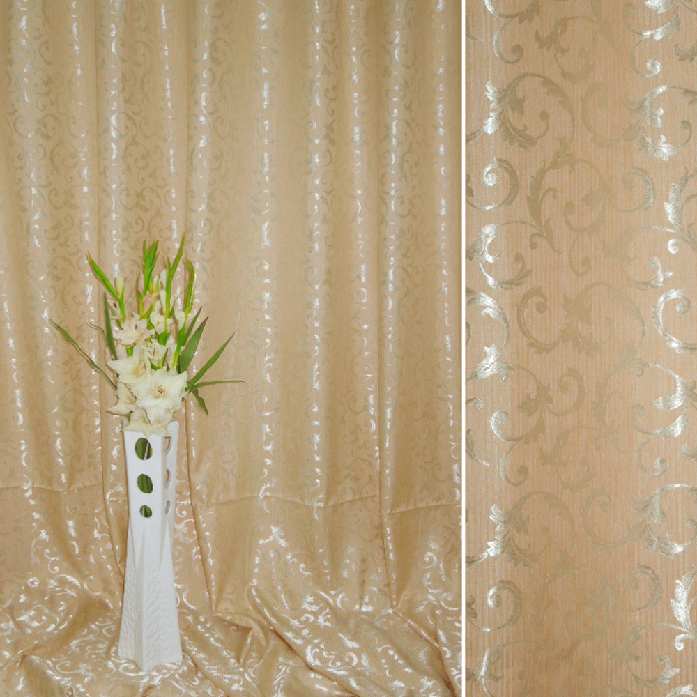 Атлас жакард 2-х-стор. для штор вензель листя персиковий, ш.280