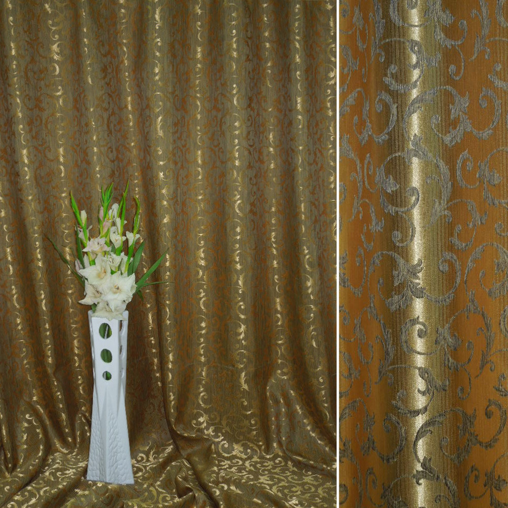 Атлас жакард 2-х-стор. для штор вензель листя коричнево-золотистий, ш.280