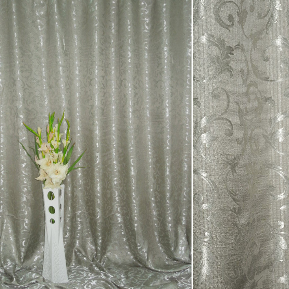 Атлас жакард 2-х-стор. Для штор вензель листя сіро-оливковий, ш.280