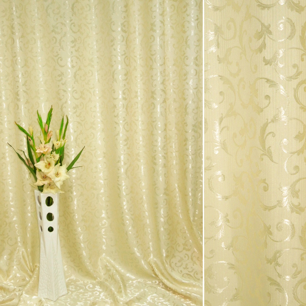 Атлас жакард 2-х-стор. для штор вензель листя кремово-лимонний, ш.280
