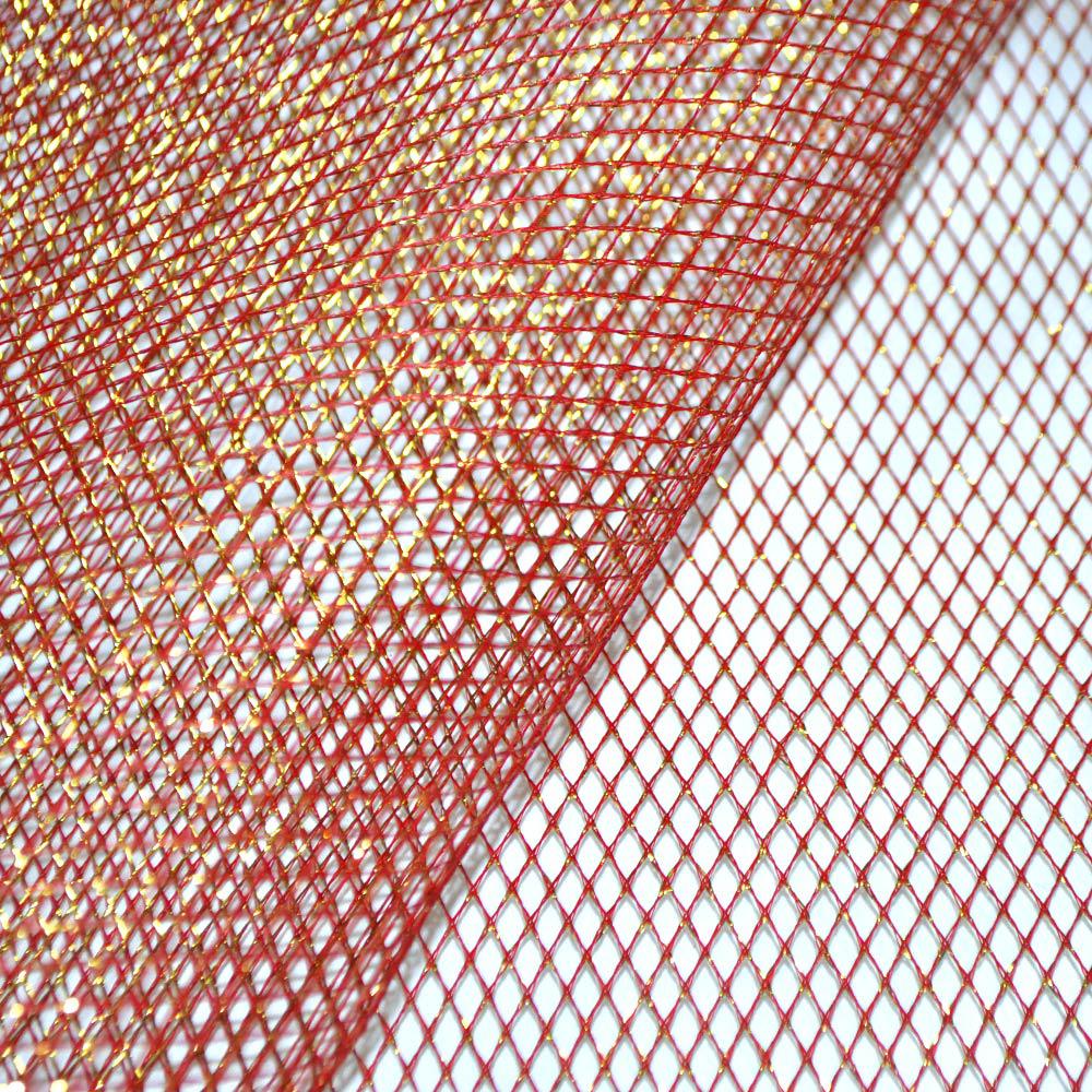 Сітка червона з золотим люрексом (жорстка, велика) ш.160
