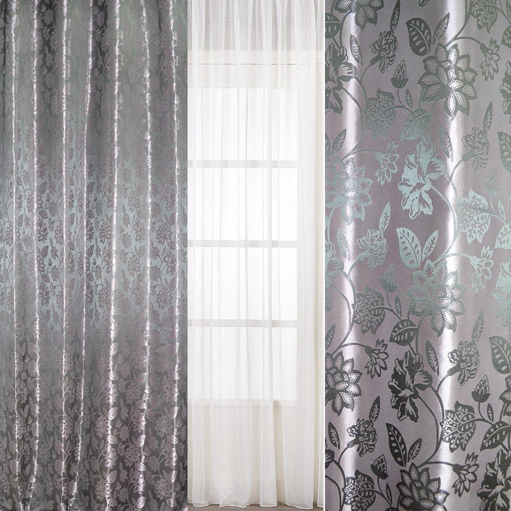 Атлас жакард 2-х-стор. для штор квіти в'юнкі бузково-сірий, ш.280